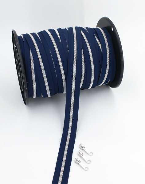 Endlosreißverschluss metallisiert marineblau/ silber (1m)